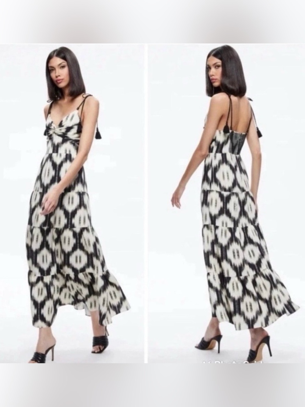 ALICE & OLIVIA Katara Twist Top Tiered Black and Ivory Maxi Dress - Size 2 NWT